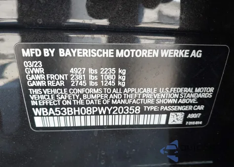 2023 BMW 530 I from USA, damaged, VIN WBA53BH08PWY20358